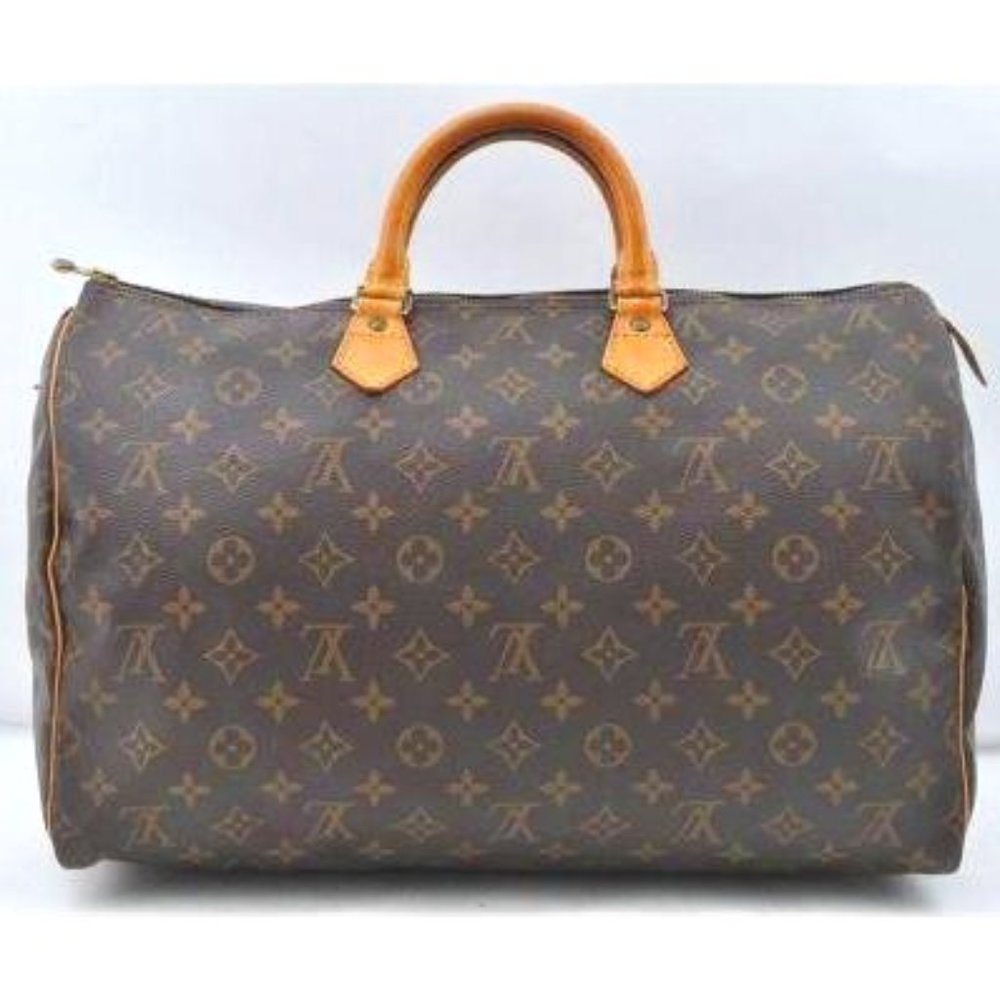 Vintage Louis Vuitton Speedy 40 Monogram Satchel Shoulder Bag Leather Brown Gold